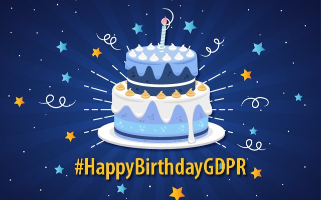 EU_EDPS's tweet photo. #HappyBirthdayGDPR! In just one year you have: shaped new #dataprotection standards in the #EU and beyond, made people realise how important their #privacy is and taken the meaning of #dataprotection to a new level! Thank you for protecting our #personaldata! Cheers! #EUdataP https://t.co/TuZpH2fCG1