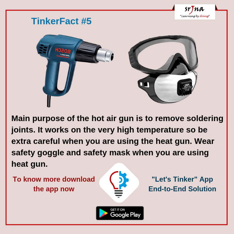tinkerlygroup's tweet photo. TinkerFact #5
Be extra careful when you are using the heat gun.
Why? To know more install the Let's Tinker app now: 
https://t.co/Flai6RVLLo

#Srjna #KuchNayaSikhaye #AIMtoinnovate #stem #innovateindia #tinkering #technology #LetsTinker #hotgun #soldering #solderingmask #safety https://t.co/Ml1oesDAyU