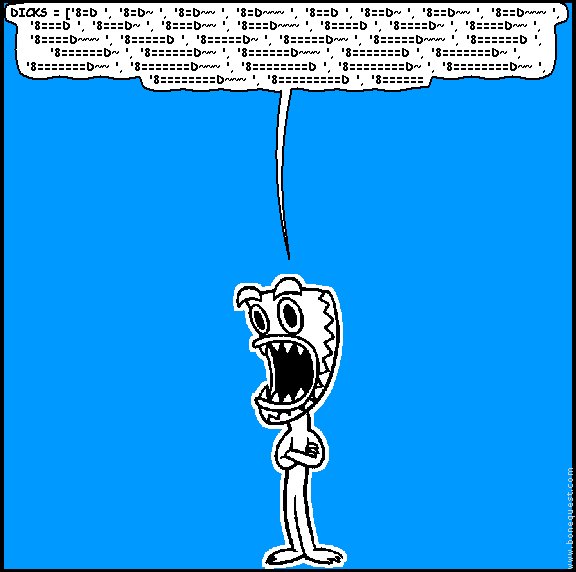 bonequest's tweet image. &quot;backed by the dicks gem&quot; bonequest.com/7370 #python2