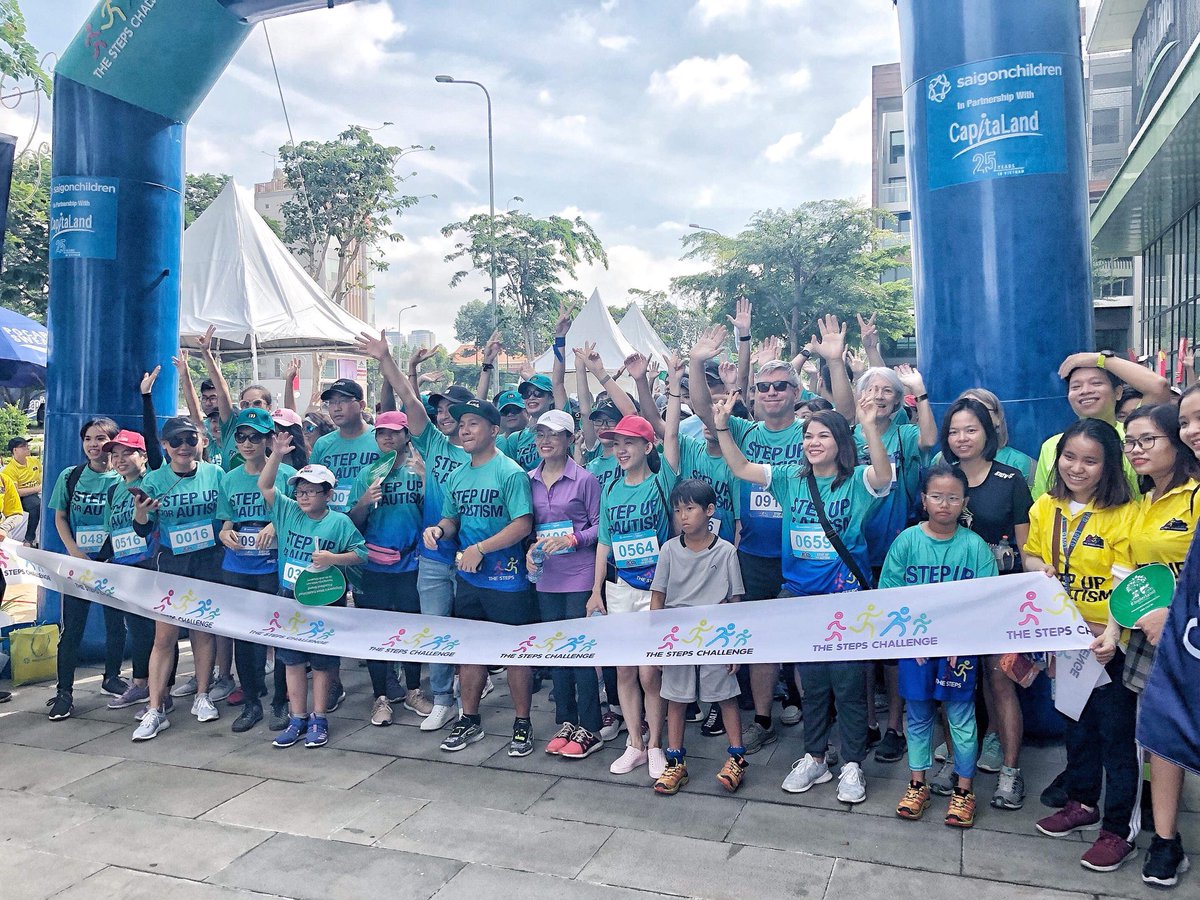 UKinVietnam's tweet photo. British Consulare-General team in HCMC @iangibbonsr participated in The Steps Challenge 2019 event, orgnanised by @saigonchildren in conjunction with @CapitaLand to raise awareness of #autism and to help bring special education to children with autism in Vietnam. #stepupforautism https://t.co/Q2aiBKwmnl