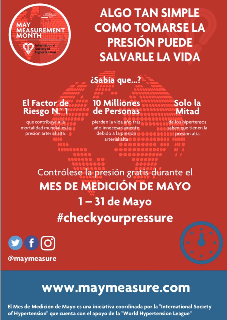 Todavía estas a tiempo de participar en la campaña de detección de #hipertension #MayMeasurementMonth #Checkyourpressure  de la <a href="/ISHBP/">International Society of Hypertension</a> <a href="/MayMeasure/">MayMeasure</a>  Toda la información en 👉👉seh-lelha.org/presion-may-me… …