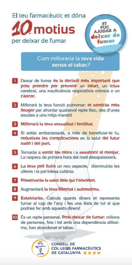 Disfaro's tweet photo. En el marc de la XX Setmana Sense Fum, #Disfaro s'hi suma compartint amb vosaltres "10 motius per deixar de fumar", una iniciativa del Consell de Col·legis Farmacèutics de Catalunya. #SetmanaSenseFum @farmaceuticsbcn @COFTarragona @FarmaceuticsGi #COFLleida https://t.co/ulHzxNvjgd