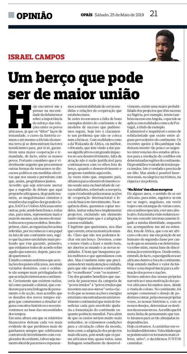 ICampos2000's tweet image. No dia de África, convido-vos a uma reflexão sobre a necessidade de nos aproximarmos mais uns aos outros e de passarmos da categoria de “povos irmãos” à “povos irmãos que investem uns nos outros”. Bom apetite! #panafricanismo #OPAÍS #IC2019 #colunista #continente #berço #África