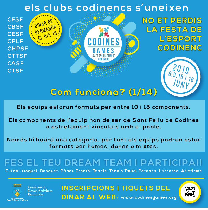 cnaesfc's tweet photo. QUE SON ELS CODINES GAMES? El TERCER TEMPS és una tradició del rugbi on al finalitzar el partit, els contrincants es troben per compartir,...
Els CODINES GAMES volen ser això, un punt de trobada de tots els clubs del poble per gaudir de l’esport. #sfc182 #codinesgames19 https://t.co/RpBzaCTT7y