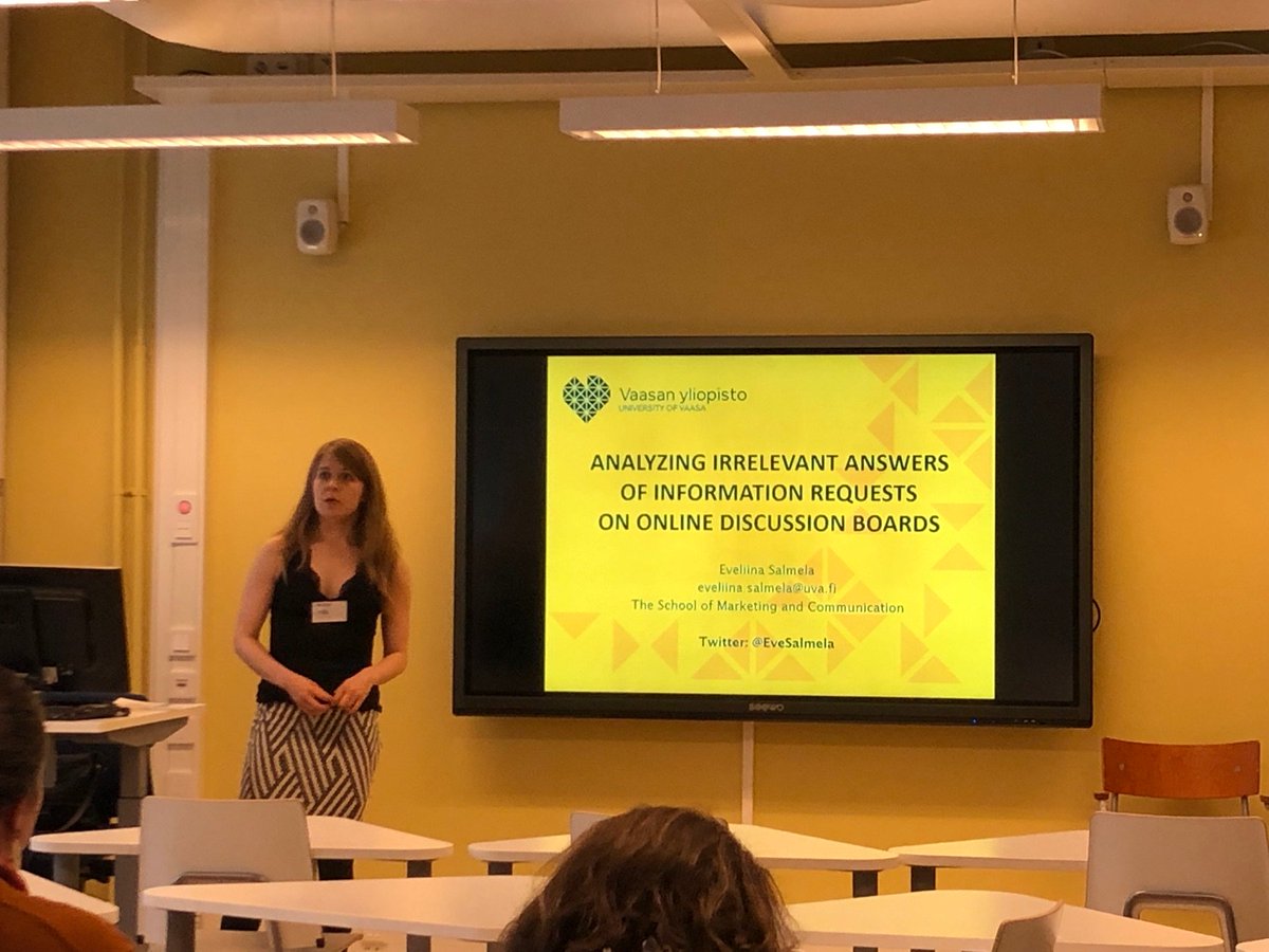 johnnyunger's tweet photo. Final talk I’ll be going to - @EveSalmela on “Analyzing irrelevant answers of information requests on online discussion boards” - basically, how people talk about heat pumps #ADDA2 https://t.co/uX9DFLJvCI