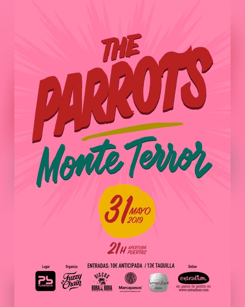 La semana que viene, Fuzzy Chain te trae a The Parrots + Monte Terror a <a href="/salaplantabaja/">Planta Baja</a>
🗓 Viernes 31 de mayo
🎫 Entradas en Bora-Bora, Marcapasos, Lemon Rock y Entradium
#agenda #concierto #granada #mayo