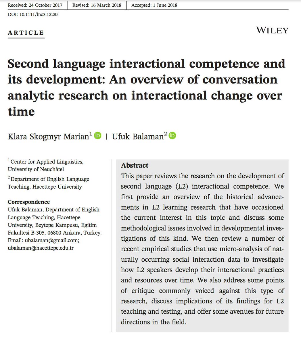 icopl2's tweet photo. #ReadBeforeYouMeet! #10 From our workshop facilitators Klara Skogmyr Marian & @ubalaman: L2 interactional competence and its development: CA research on #interactional change over time https://t.co/urh16y6v3C #ICOPL2 #SLA #CA #interaction #discourse https://t.co/FEqPFzobbi