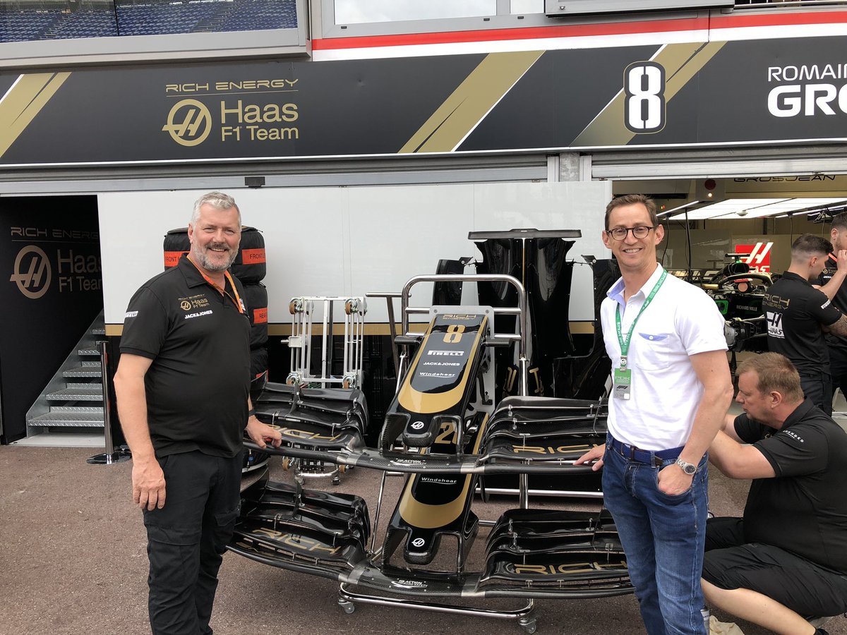 DrivingLawyer's tweet photo. Excited for Qualifying with @HaasF1Team @jmwsolicitors #MonacoGP looking good so far and lovely tribute on the car to #NikiLauda. Thank you @GSimmo66 https://t.co/ah7qMjInlu
