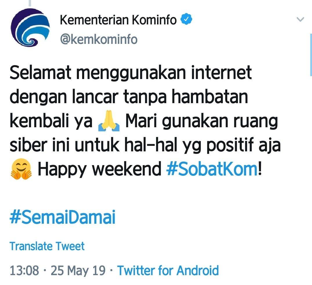 Alhamdulillah sudah normal kembali internetnya. Semoga selama proses di Mahkamah Konstitusi juga aman dan kondusif sehingga aktivitas masyarakat berjalan normal. Internetpun tetap beroperasi normal.