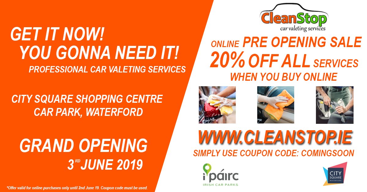 CleanStopIE's tweet photo. #ProfessionalValetingServices #Waterford #CitySquareShoppingCentre #ComingSoon https://t.co/Rjjg7H6PKV