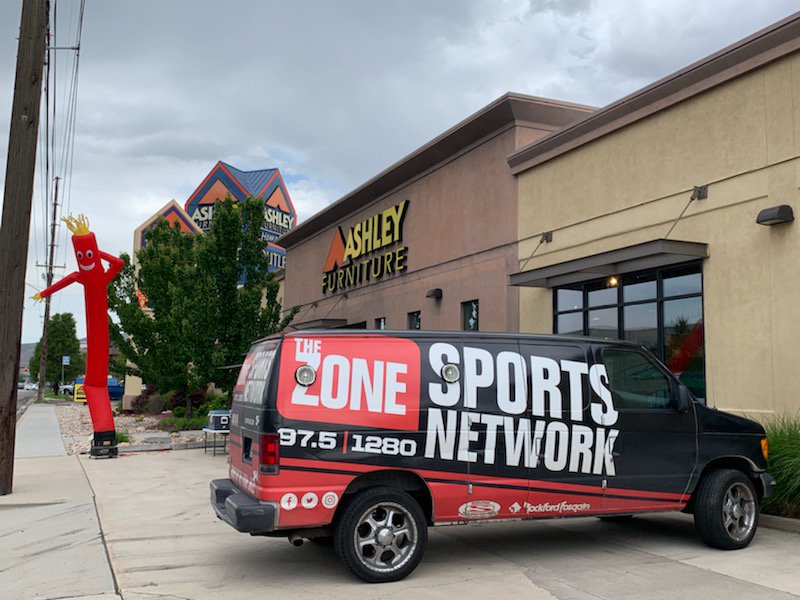 KSLSportsZone's tweet photo. The Saturday Show with @jakehatch and @APLeiser is live today from @AshleyFurniture in Salt Lake City! (1773 S. 300 W.) Tons going on around here; food, giveaways and an appearance by @UtahJazzGaming! Stop by, say hi and shop some incredible deals, storewide! #furniture #radio https://t.co/EQ4FZzueTh