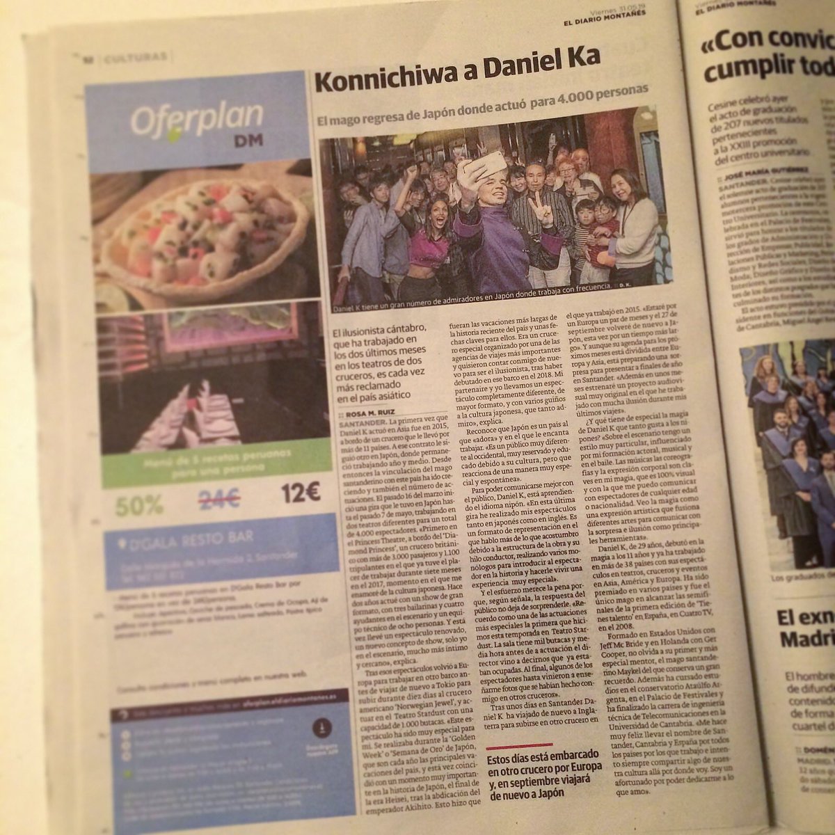 NewtFND's tweet photo. ¡El periódico de mi ciudad ya escribe en japonés! 😁 Muchísimas gracias al @dmontanes por hablar de nuestras últimas aventuras actuando en Japón. Pronto estaremos de vuelta en este increíble país.
😃✨🇪🇸🎩🤗📰
#danielka #illusionist #こんにちは https://t.co/mEEjBUQI2g