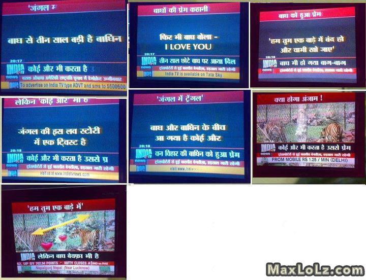 8 #YeBhaaratKePatrakaarSometime in 2012 IIRC - Aur ye rahi Ek Bagh aur Baaghin ki Prem Kahani, India TV ki zubaani!It has all the twists - Love Sex aur Dhokha!
