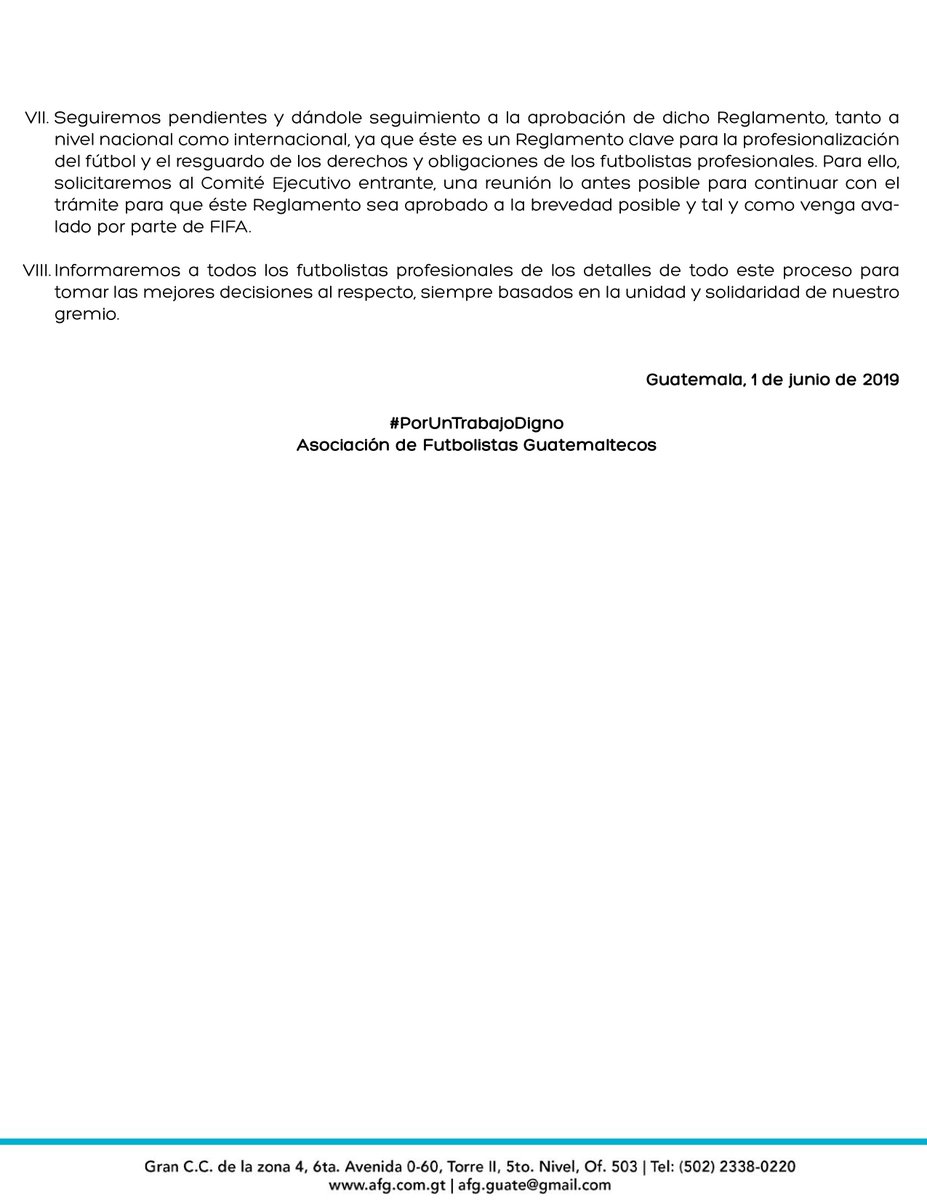 COMUNICADO DE PRENSA / TEMA: Estatuto del Jugador. fedefutguate.org/index.php/noti…