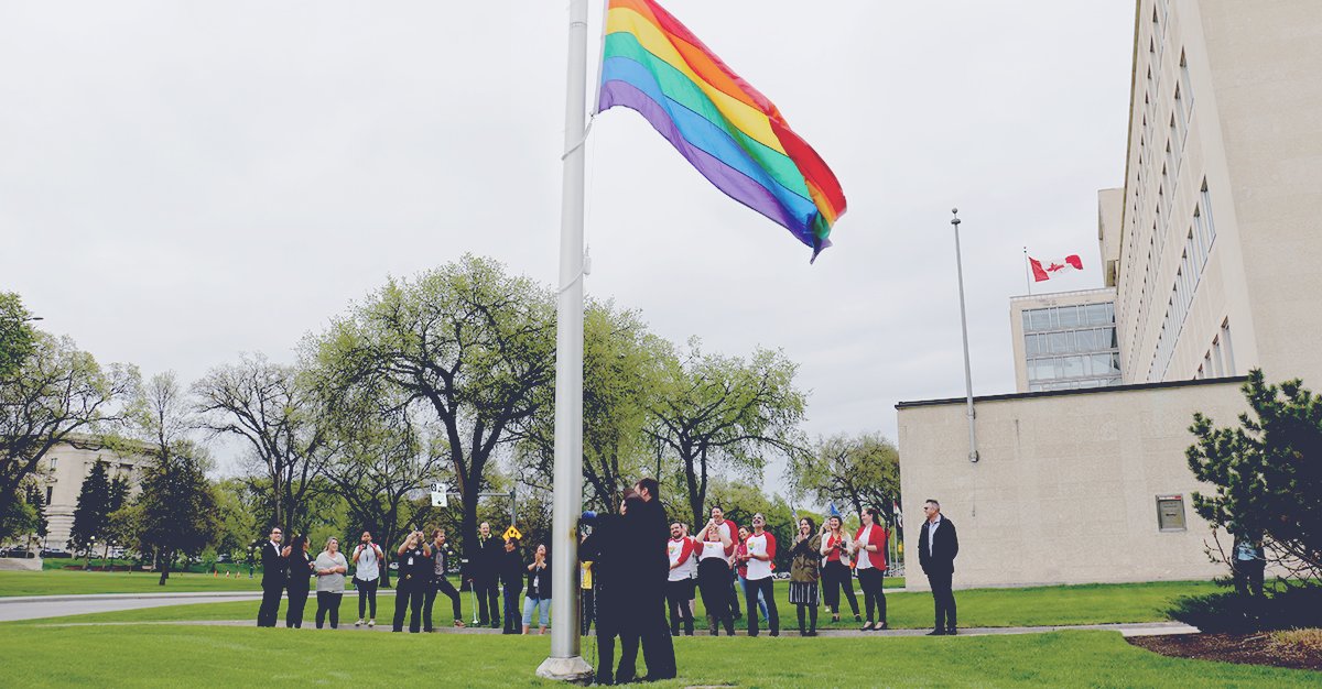 canadalifeco's tweet photo. Happy #PrideMonth! If you pass one of our head office locations across the country, you’ll spot pride flags in support of the LGBTQ+ community. #Pride2019 https://t.co/6y3U8gvODW