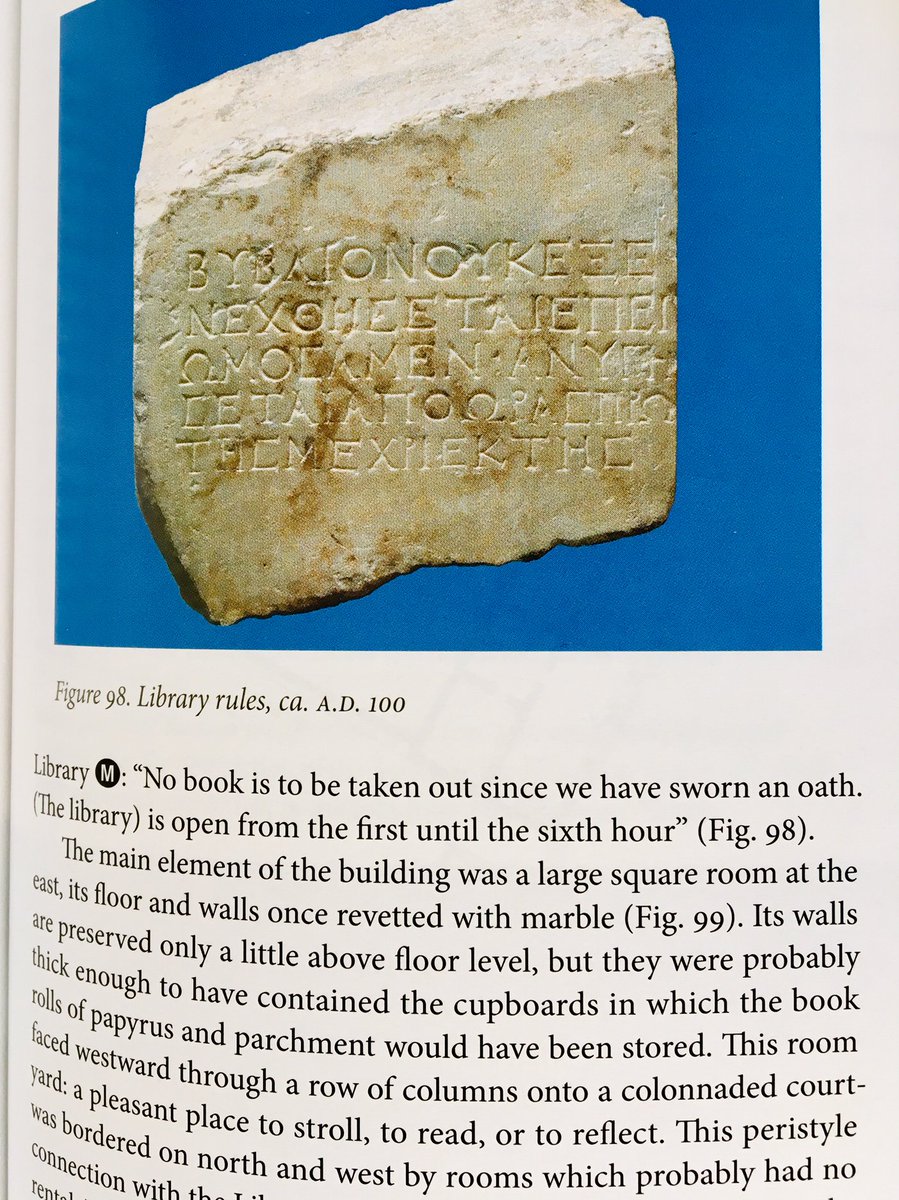CarolineLawrenc's tweet image. Some #LibraryRules from the 1st century AD Library of Pantainos in the Ancient Agora of Athens: &quot;No book is to be taken out since we have sworn an oath. Open from the first until the sixth hour (6am - noon)&quot; 

from The Athenian Agora by John Camp tinyurl.com/y5nqy6cw