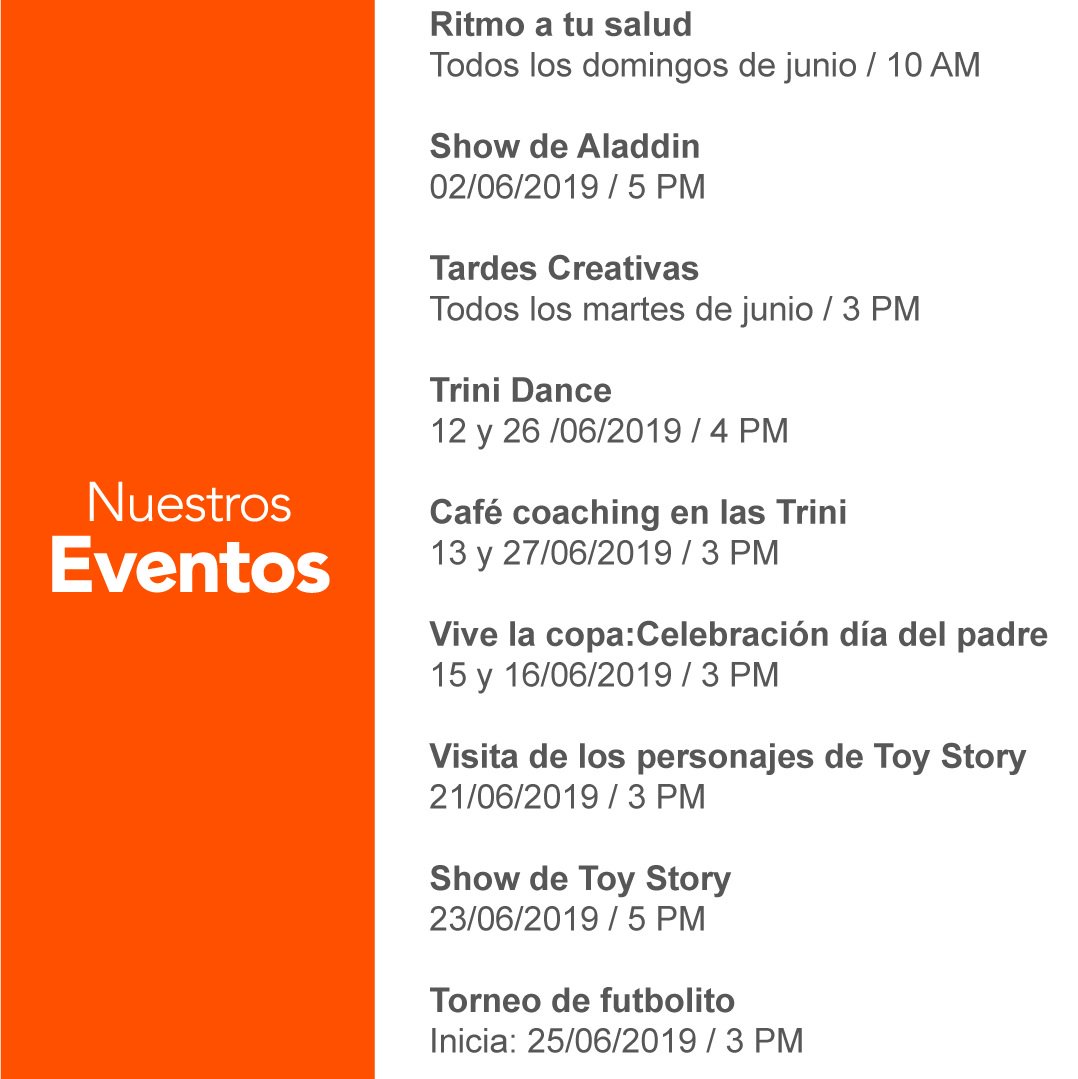 ccltrinitarias's tweet photo. Y en el mes del padre #CCLTrinitarias trae para ti muchas actividades que llenarán de alegría y diversión a toda la familia. ¡Te esperamos!
#SeFeLiz
#EnlasTrini
#MipuntoDeEncuentro https://t.co/ewlcs3i0YC