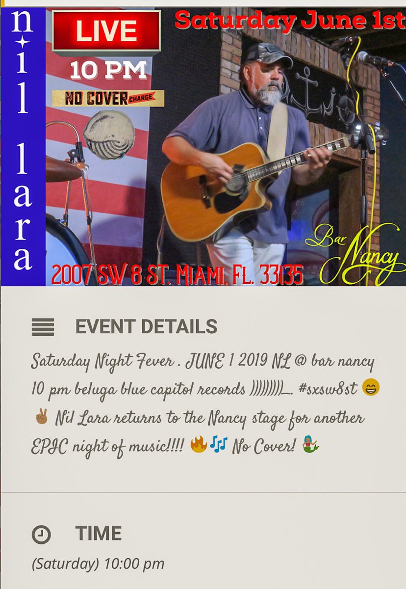 Local music icon Nil Lara Live concert Tonight at <a href="/BARNANCY305/">NANCY</a> 2007 SW 8 Street #nocover #miami #littlehavana #livemusic #calleocho
