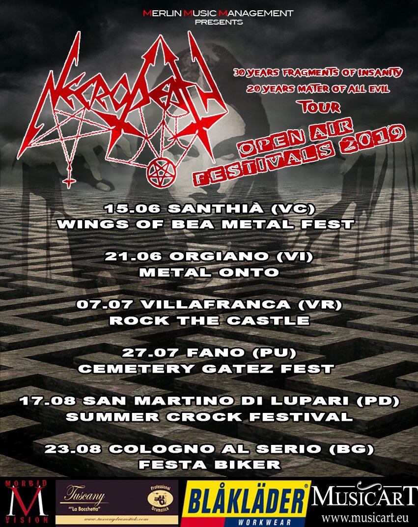 NecrodeathNews's tweet photo. Please issue / forward:
Necrodeath announces the summer open air festivals and the new collaboration with Merlin Music Management.
#necrodeath #official #nextgigs #anniversarytour #fragmentsofinsanity #materofallevil #newalbum #defragmentsofinsanity #merlinmusicmanagement https://t.co/PxfXgEsBgc