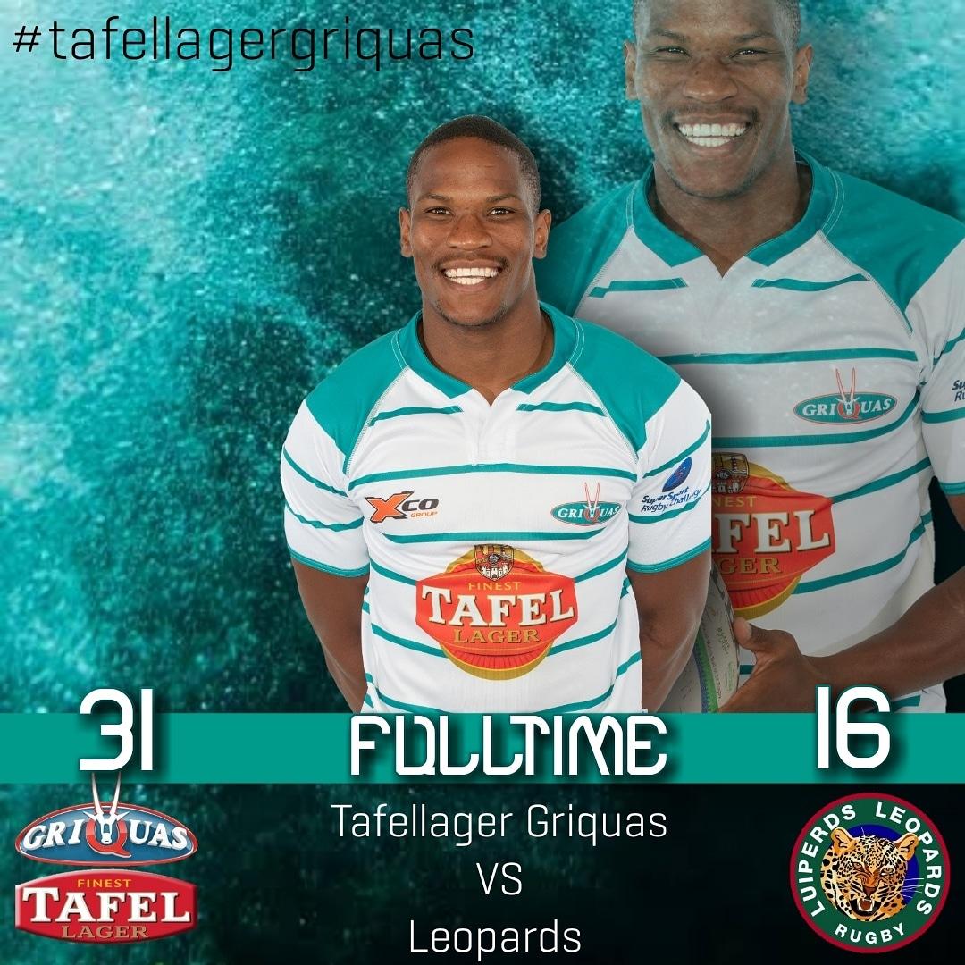 Full-time Score:
31-16 for Tafel Lager Griquas.

Photocredit: @louisbothafotografie 
#tafellagergriquas #tafellager #griquas #rugby #southafricarugby #SouthAfrica #Sports #GameDay #leopards #athlete #supersportrugbychallenge