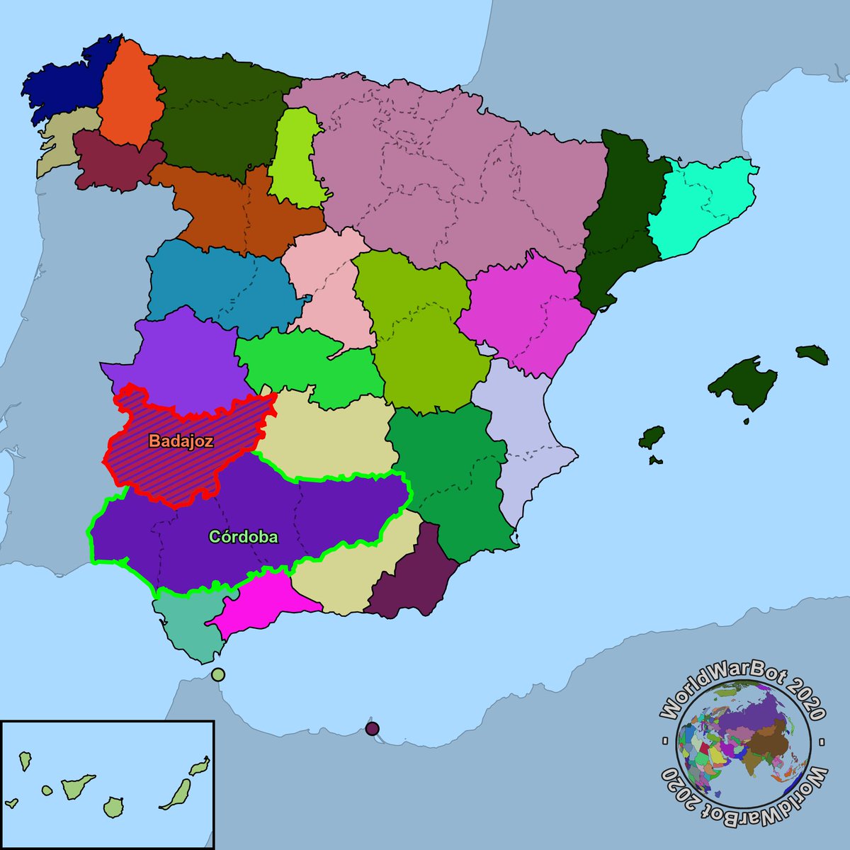 guerracivilbot's tweet photo. Cuarta semana de noviembre, año 2020, Córdoba ha conquistado la provincia de Badajoz anteriormente ocupada por Huelva.
Huelva ha sido derrotada.
24 provincias restantes.
#Córdoba #Huelva https://t.co/wSGBBDfC9v