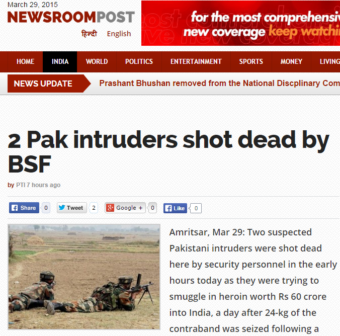 18 #YeBhaaratKePatrakaarSo the BSF guns down Paki intruders, and what do we do?We promptly pic up a pic of an Indian Army Operation in Arnia and publish it with our report!