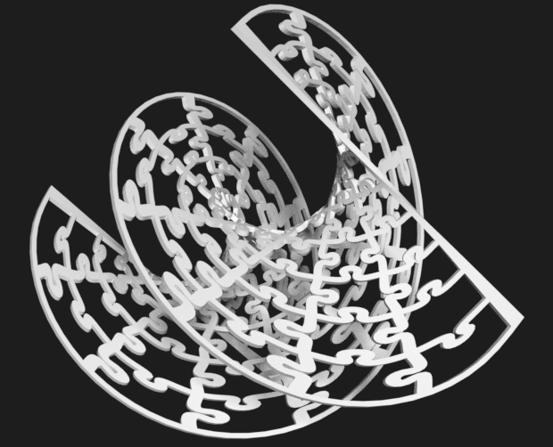 asahidari's tweet photo. Making a helicoid jigsaw model, done! One of a 3d model of a minimal surface puzzle, with distorted pieces...;-)
#Helicoid #Jigsaw #puzzle #minimalsurface #parametric #3dmodeling #mathart
https://t.co/L4vASKfqSm https://t.co/8R7GBOfBMK