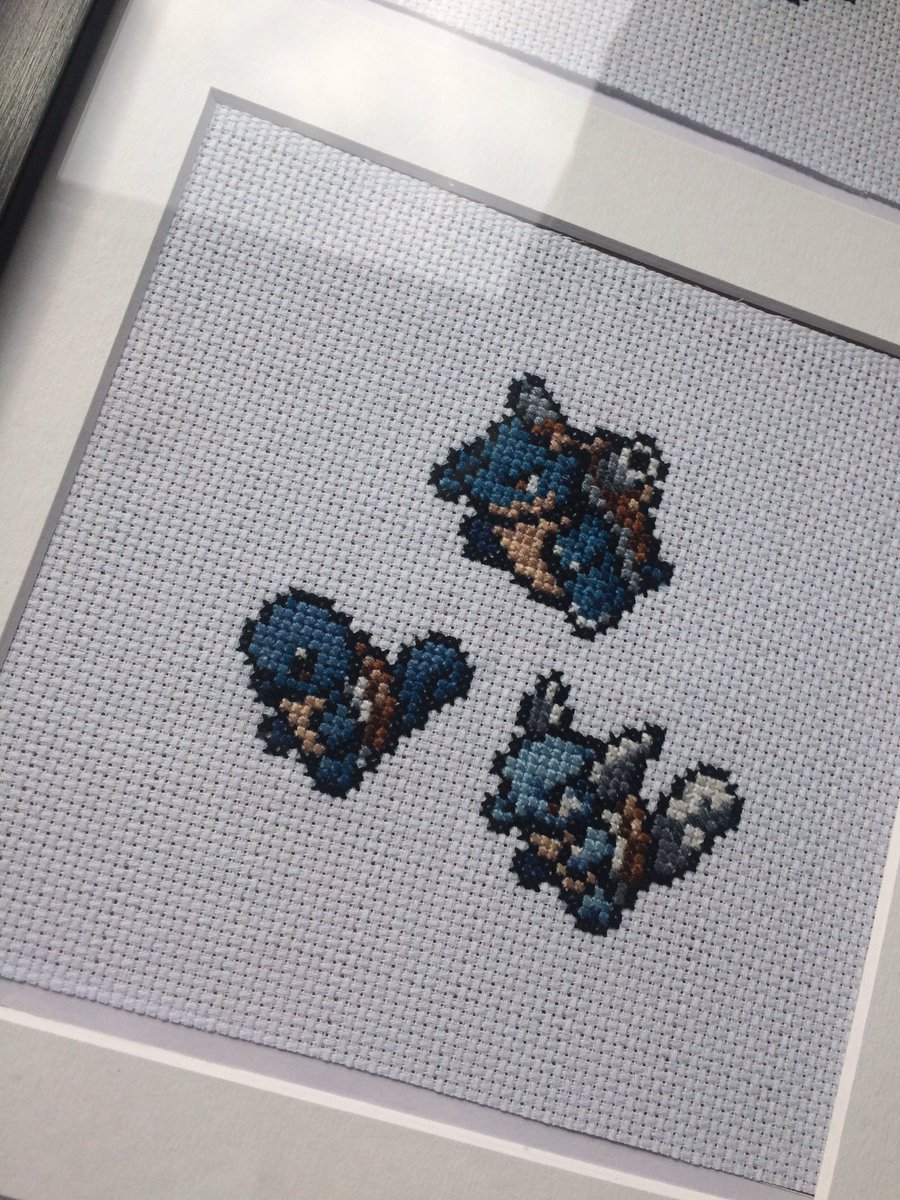 f_finalstitch's tweet photo. went on a hiatus but I’m back to show my most recent commission! a friend of mine asked me to stitch the evolutions of all the original starters in a beautiful vertical frame 💚💙❤️ #xstitch #pokemon #crossstitch #nintendo https://t.co/fMI63E9A9d