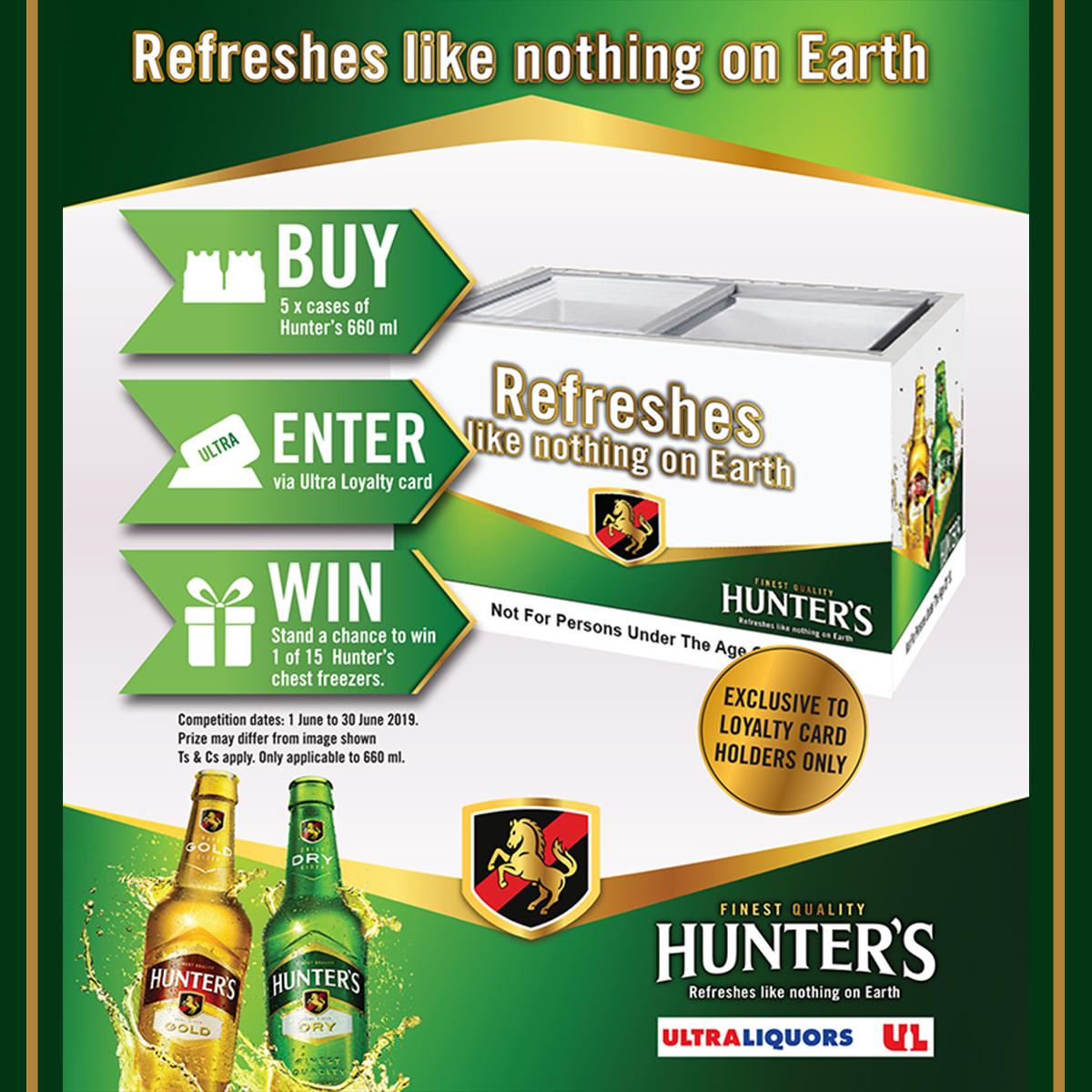 ultraliquors's tweet photo. Time for a π₯COMPETITIONπ₯ WIN 1 of 15 @hunterscider chest freezers! To enter:
-be a Loyalty Card holder (simple - apply in store, use immediately)
- buy 5 x Cases of #Hunters 660ml @ participating stores π» Good luck! π Comp. ends 30/06/19.
#ULCompetitions #HuntersHot https://t.co/AP4b9Vq0jO