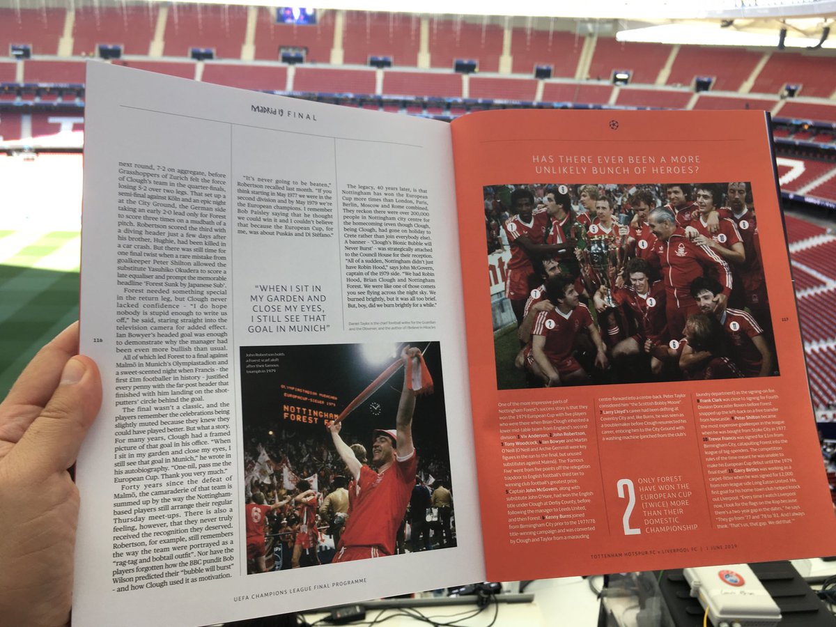 Programme for Champions League final has four pages on the greatest European Cup story of all time 🏆🏆

Thanks to <a href="/Uefa/">UEFA</a> for asking me to write this to mark 40th anniversary #nffc #clough 🌳👌🏻