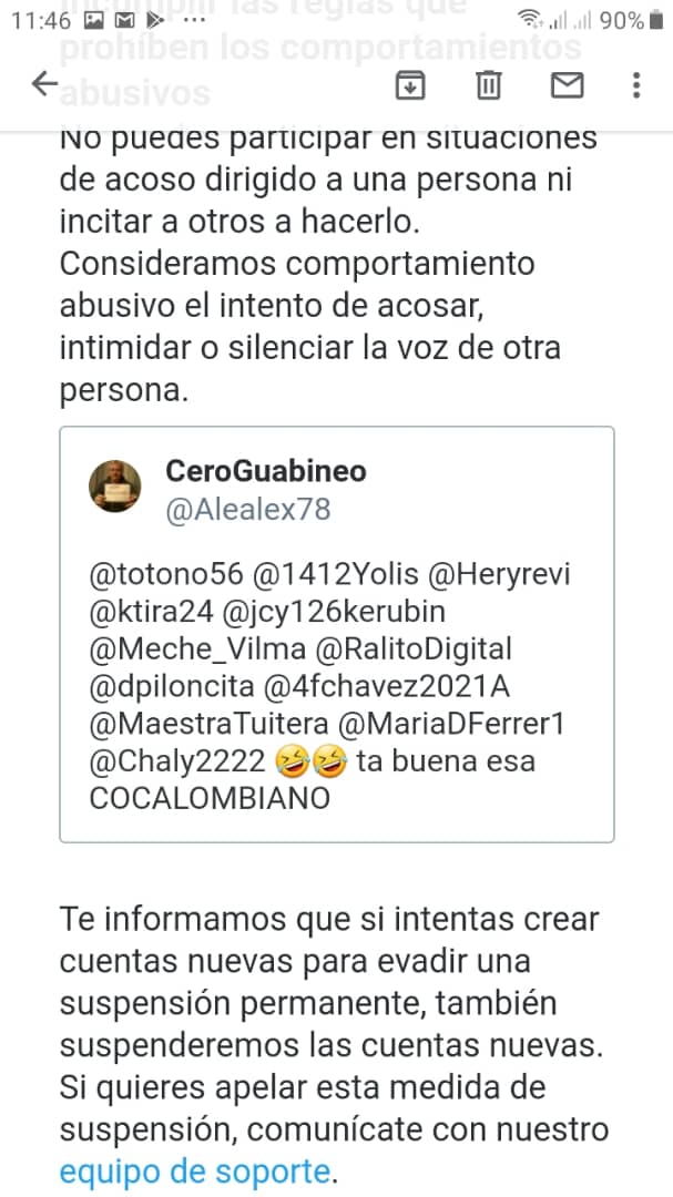 suspendieron la cuenta de @mambanegra y de @alealex78 (ceroguabineo) por decir la verdad .. nos suspenden cuentas oficiales. Eso también es bloqueo #1Jun
