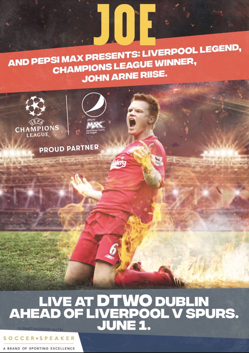 JOEdotie's tweet photo. We’re gearing up for our big live fan event with Liverpool legend @jariiseofficial. Together with proud CL partner, @PepsiMAX. 
Brilliant prize for our live audience to win thanks to @soccerspeaker - an 05 jersey signed by John &amp; @stevengerrard. Use #ForTheLoveOfIt to enter. https://t.co/kb3xY3XTfe