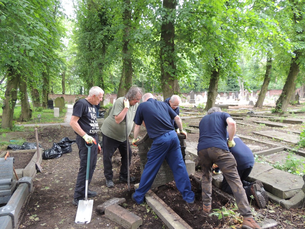 FriendsofFOPCC's tweet image. The Friends of Prescot Cemetery &amp;amp; Churchyard have had a busy afternoon, strimming, weeding, and making some graves safe so that they can finish the Cross Walk Path over the next few weeks. We had some new members today, which enabled us to get more done.
