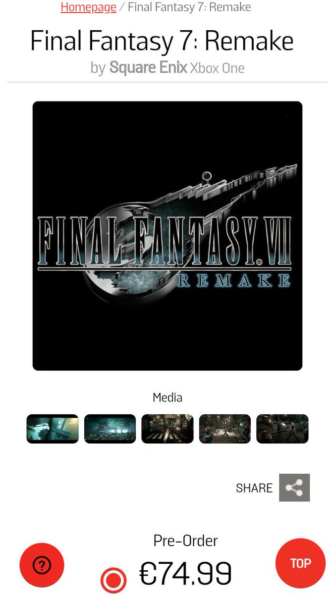 ValentineValeny's tweet photo. Il titolo è apparso sul catalogo del sito #GameStop Irlanda disposto per #XboxOne , l'idea di una ipotetica esclusiva #PS4 inizia a vacillare.
Maggiori informazioni verranno svelate durante l'E3.

#FFVII #FF7R #E3 https://t.co/jQBmyofTHP