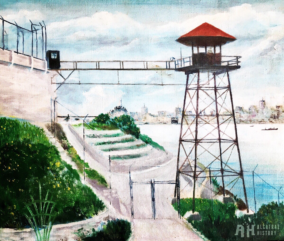 AlcatrazHistory's tweet photo. On Alcatraz, artwork and music were favorite pastimes to ease the harsh conditions of life in prison. The image is an original painting by Richard Neumer, 286-AZ, while on Alcatraz.

#Alcatraz #AlcatrazCruises #AlcatrazIsland #AlcatrazHistory https://t.co/beEVXyl3pR