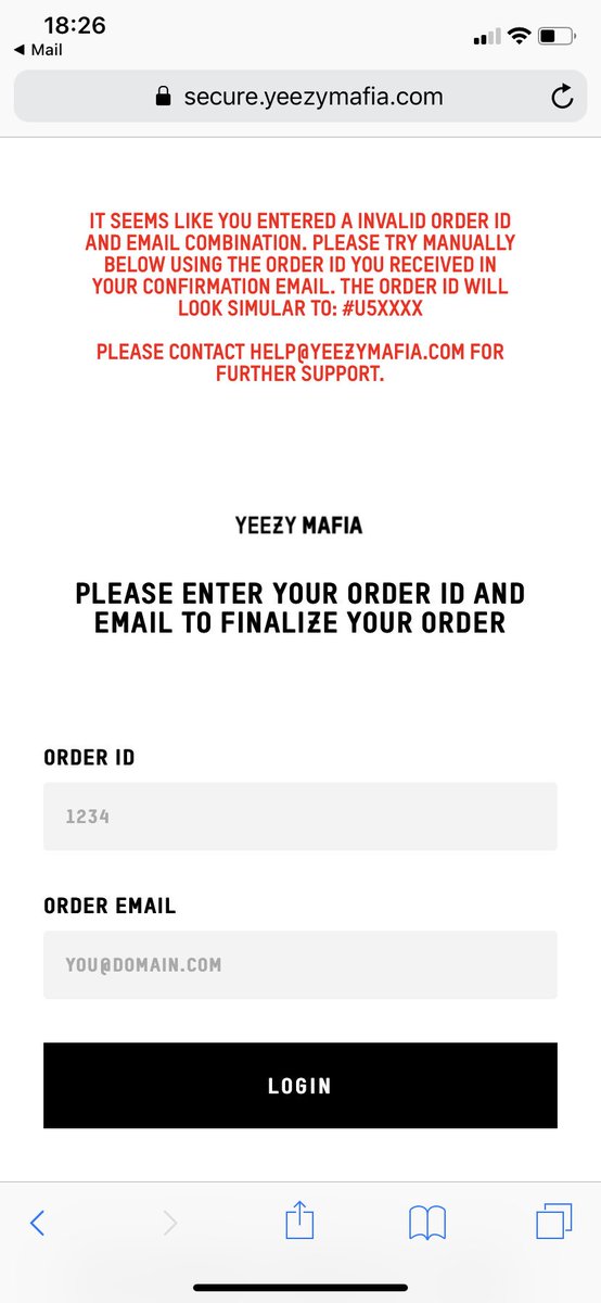 Daryldig's tweet photo. @theyeezymafia getting this when I try and confirm my size etc ? Has it gone through try putting in details but keeps coming up with that https://t.co/FOVSodKS8E
