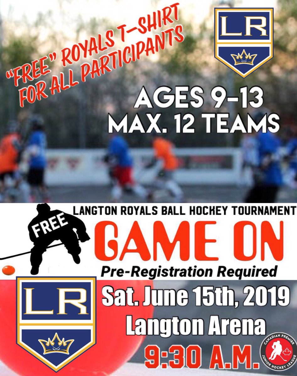 Have you registered your team yet for our FREE Ball Hockey Tournament??? Spots are filling up quickly!!! FREE Langton Royals t-shirt given out to all of the participants. #ballhockey #tournament #freetshirt #allaboutthekids #cpjhl #registeryourteam #langtonroyals