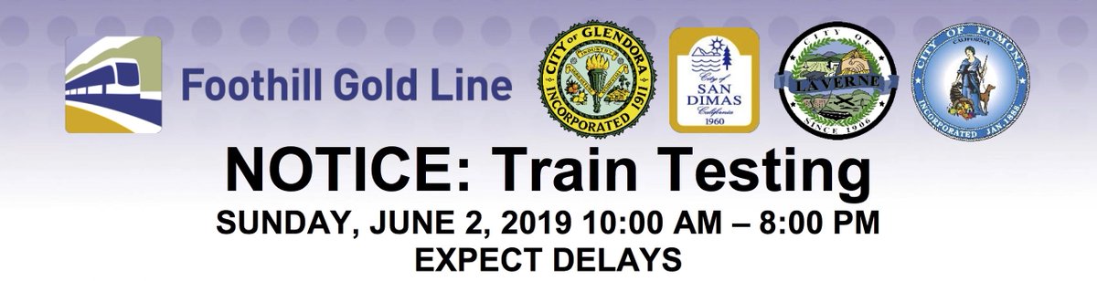 IWillRide's tweet photo. TOMORROW (SUNDAY): Train testing to take place in Glendora, San Dimas, La Verne and Pomona on Sunday, June 2, from 10 AM to 8 PM. Residents and businesses should expect delays at railroad crossings.

Learn more here: https://t.co/itI2XRj1LS https://t.co/EPSsHUdgk1