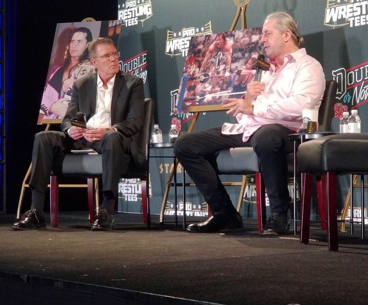 SeanMooneyWho's tweet photo. Favorite moments (among many) at #StarrCast2. Back with @BretHart after many years at the live stage show #SharpshooterBretHartInHisOwn Words. #TomMaGee joined us as well. What an awesome experience. Thank you @HeyHeyItsConrad for making it happen. @primetimemooney https://t.co/Bn2PFqpccc