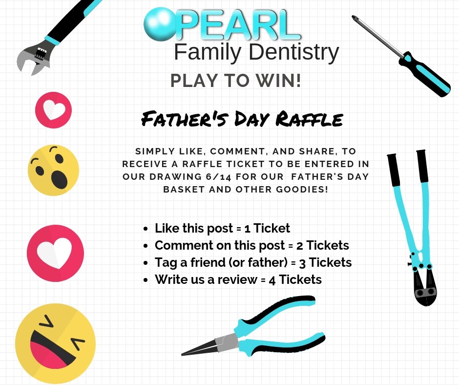 This Fathers Day we will be celebrating the wonderful fathers that we have the privilege of calling our patients! Win something nice for dad, by entering our Fathers Day raffle! We will be drawing the winner on the 14th! #Pearlfamilydentistry #Flosslikeaboss #Fathersday