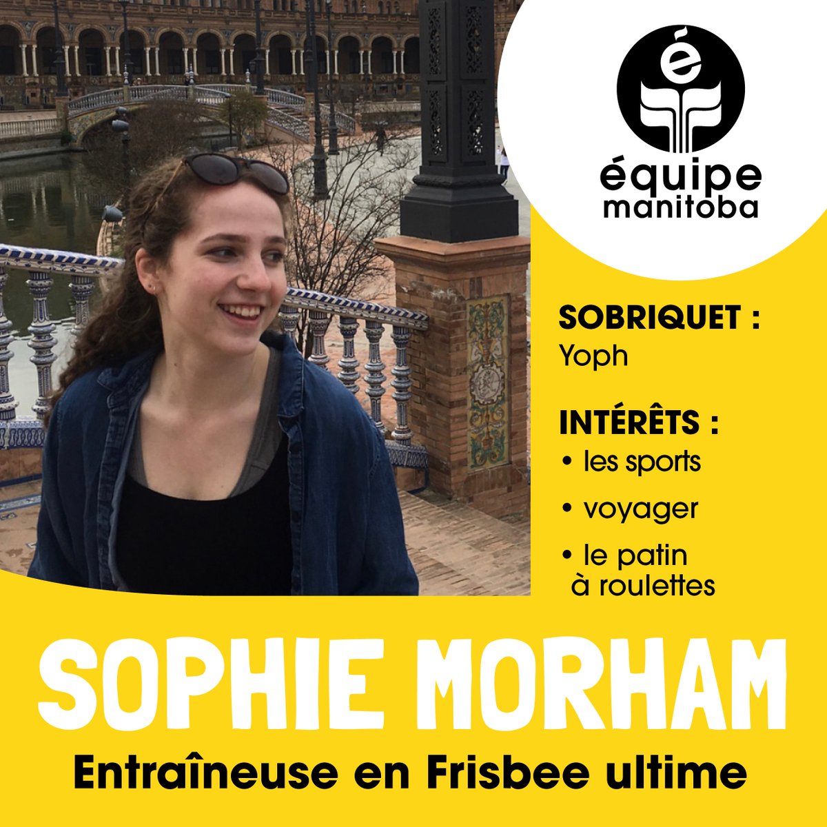 equipemanitoba's tweet photo. SOPHIE MORHAM - Entraîneuse en Frisbee ultime #TOBA2020 #jeuxfc #jeunesengagés https://t.co/YoowRrPkyY