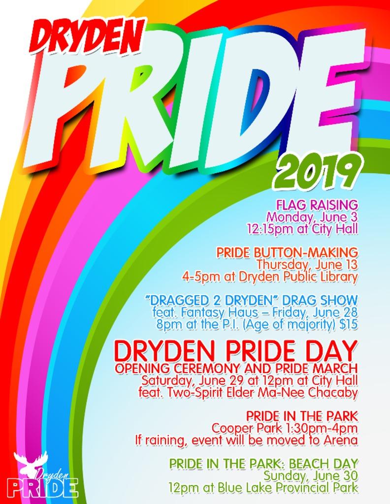 DiscoverDryden's tweet photo. Happy Pride Month! Be sure to join us at City Hall at 12:15 on Monday, June 3rd for the pride flag raising and then the "Pride in the Park" event at Cooper Park! Other events listed below as well. #Pride https://t.co/8XHRED8yYm