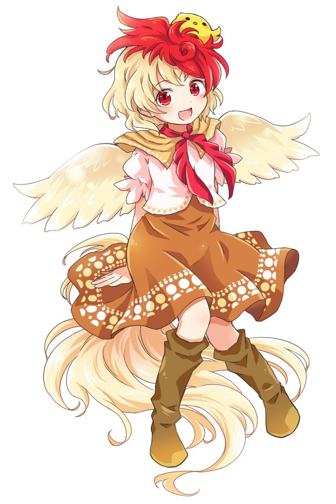 niwatari kutaka 1girl blonde hair red eyes wings chick red hair open mouth  illustration images