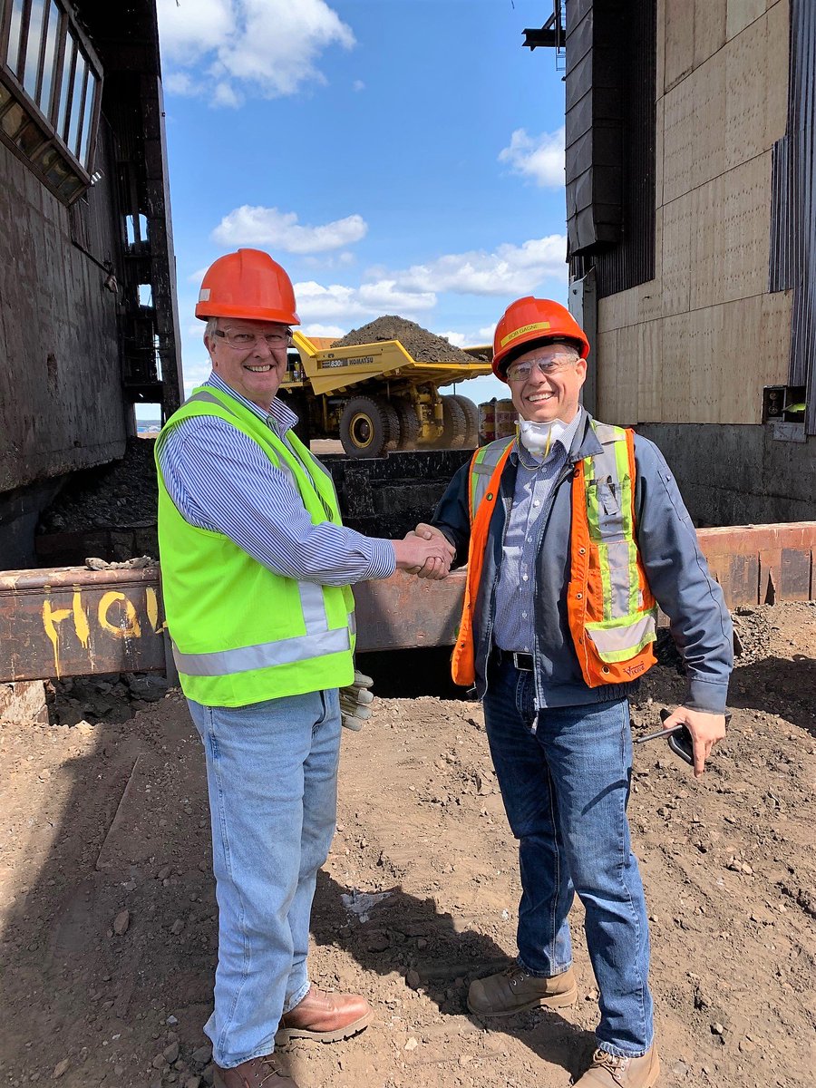 The first load of ore being fed into the crusher on May 23rd after a wait of 5 years, 3 months and 14 days. Pictured are Larry Lehtinen (CEO) and Bob Gagne (VP and GM of Scully). Our thanks to <a href="/TacoraTeam/">Tacora Resources Inc.</a>, our investors, suppliers, supporters and the Lab West region.