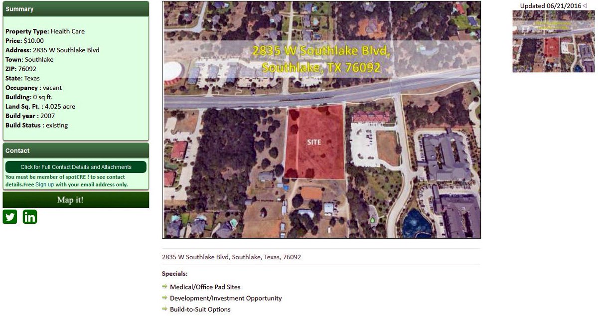 Develop this #CRE pad for #medical/#healthcare use, Southlake, TX, bit.ly/2uNhSp0