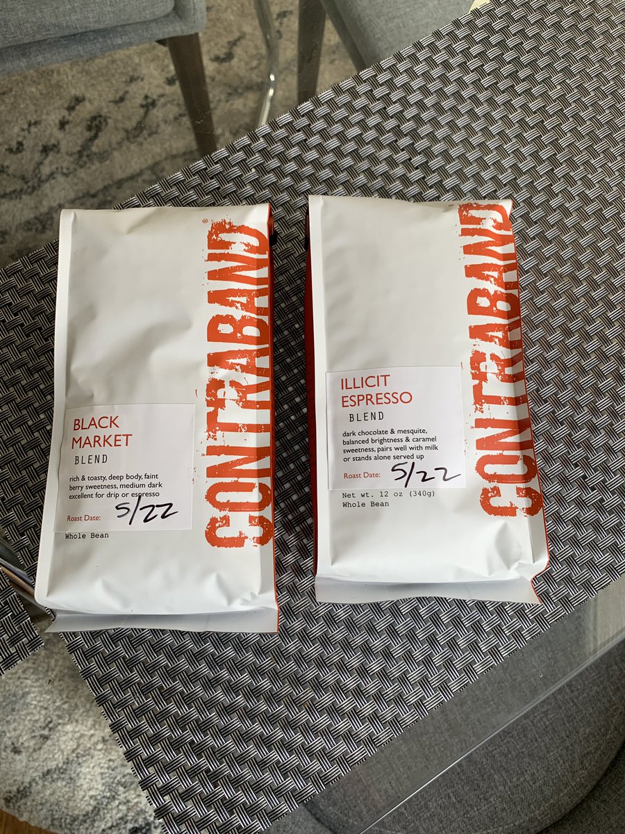 So in San Francisco there’s a GREAT coffee bar/roaster called <a href="/ContrabandSF/">Contraband Coffee</a> . I bought two bags of beans as a gift. My bag just got searched at the airport. It was the bags. They literally have the word contraband written on them. We all laughed (sort of).