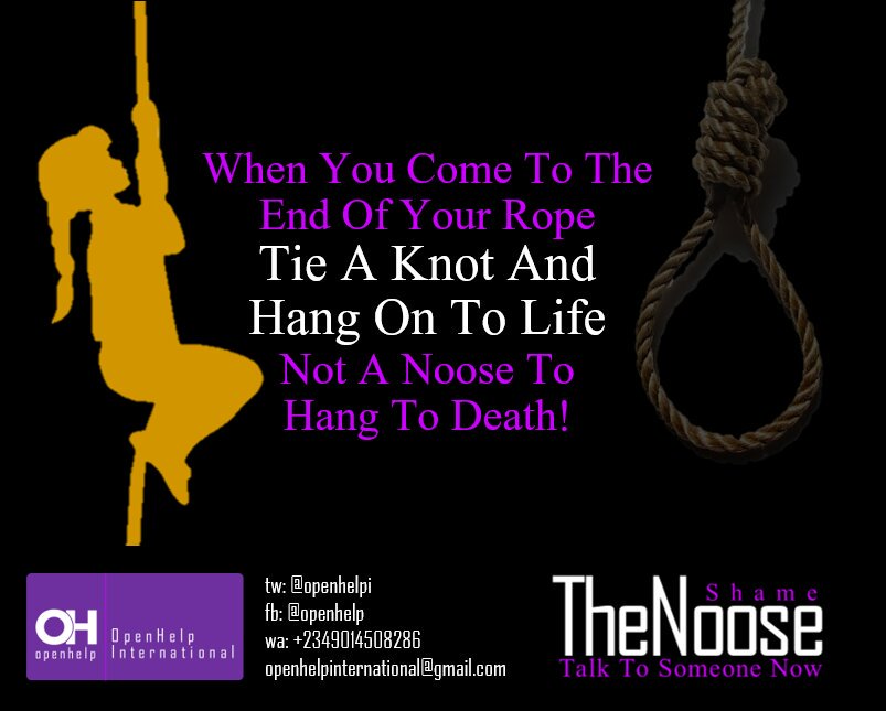 OpenhelpI's tweet photo. Just #hangon there... there's help coming! #shamethenoose #SuicideAwareness #talktosavelife https://t.co/BG66YgYmEi