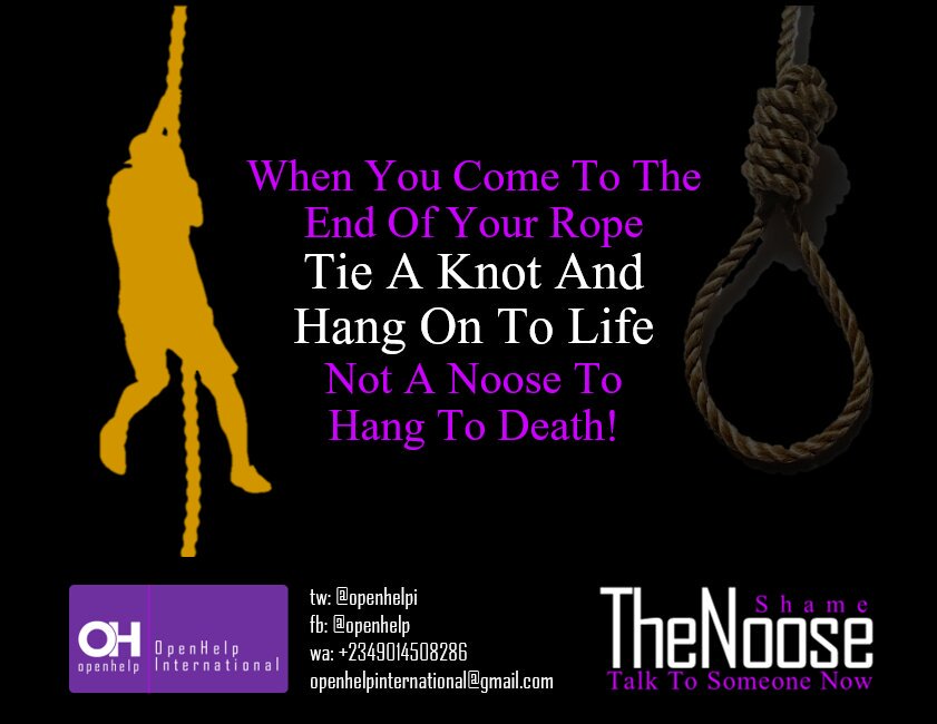 OpenhelpI's tweet photo. Just #hangon there... there's help coming! #shamethenoose #SuicideAwareness #talktosavelife https://t.co/BG66YgYmEi