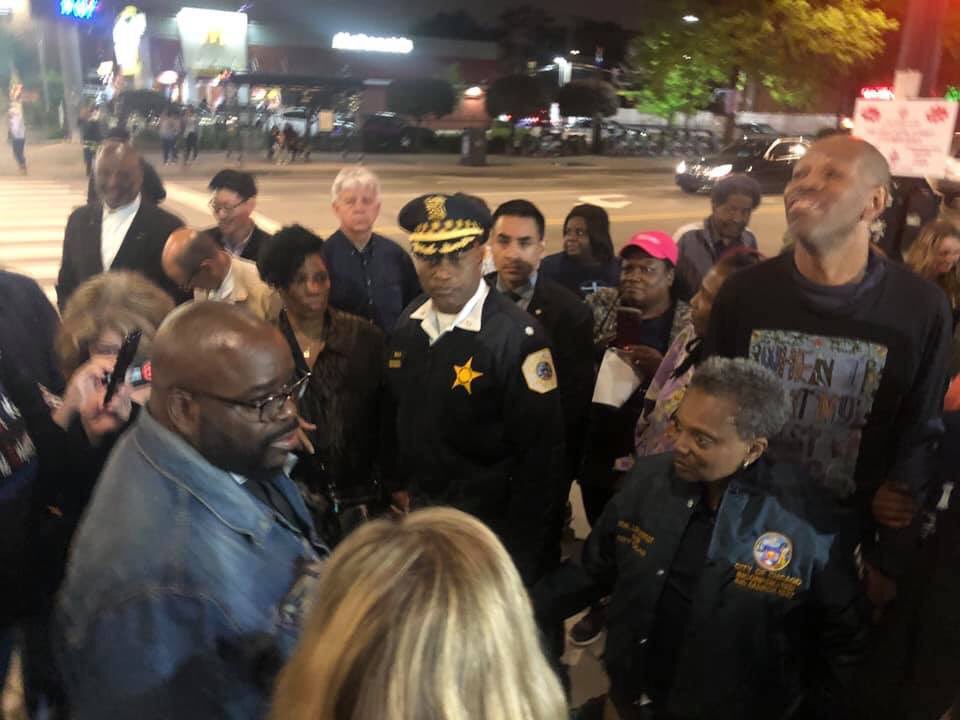 Mayor Lori Lightfoot, Dr. Donovan Price and Dr. John Fuder joined with dozens at the corner of 47th &amp; Cottage Grove to pray for the safety of our communities! #HandsAcrossChicago #BuildingBlocksofPeace