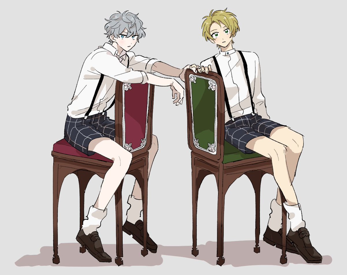 multiple boys 2boys sitting blonde hair socks shorts suspenders  illustration images